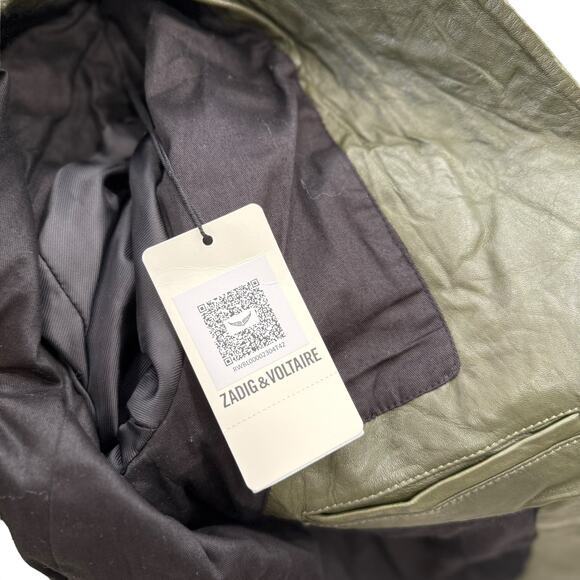 Zadig & Voltaire Leather Jacket FR 42 Womens‎ XL Pickle Green NEW - Picture 3 of 11